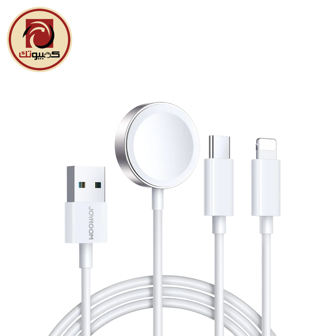 1 JOYROOM S-IW008 3-in-1 iP Watch Magnetic Charger + Lightning + Type-C Cable (USB-A) 1.2m - White - Image 1