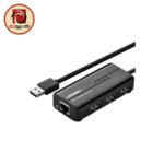 UGREEN 20264 USB 2.0 to Ethernet Adapter with 3-Port USB Hub - RJ45 10/100Mbps LAN Network Adapter, Black