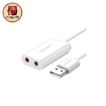 UGREEN USB 2.0 External Sound Adapter - USB to 3.5mm Headphone + Microphone Audio Adapter, US205 (30143) White
