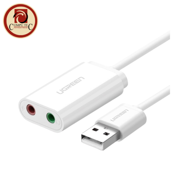 UGREEN USB External Sound Card Adapter 3.5mm Headphone and Microphone Jack White 30143