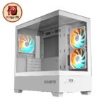 GIGABYTE C201 PANORAMIC ICE Mid Tower Gaming Case with 3 ARGB Fans & 270° Tempered Glass - White