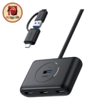 UGREEN CR113 40850 USB 3.0 Hub – 4-Port USB-A Hub, USB-A & USB-C Input, 5Gbps Data Transfer, 1m Cable, External Power Input, Black