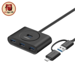 UGREEN CR113 40850 USB 3.0 Hub – 4-Port USB-A Hub, USB-A & USB-C Input, 5Gbps Data Transfer, 1m Cable, External Power Input, Black - Image 2