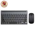 GR109-GREY Rechargeable Wireless Keyboard and Mouse Combo – Bluetooth & 2.4GHz, Arabic/English, Multi-Device, Built-in Phone Holder