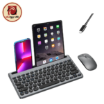 GR109-GREY Rechargeable Wireless Keyboard and Mouse Combo – Bluetooth & 2.4GHz, Arabic/English, Multi-Device, Built-in Phone Holder - Image 2