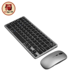 GR818 Rechargeable Slim Wireless Keyboard and Mouse Combo – Bluetooth & 2.4GHz, Arabic/English, Multi-Device, Silver