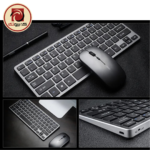 GR818 Rechargeable Slim Wireless Keyboard and Mouse Combo – Bluetooth & 2.4GHz, Arabic/English, Multi-Device, Silver - Image 3
