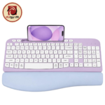 TANNSEN RT05 Ergonomic Wireless Keyboard – Full-Size, Cushioned Wrist Rest, Phone Holder, Purple