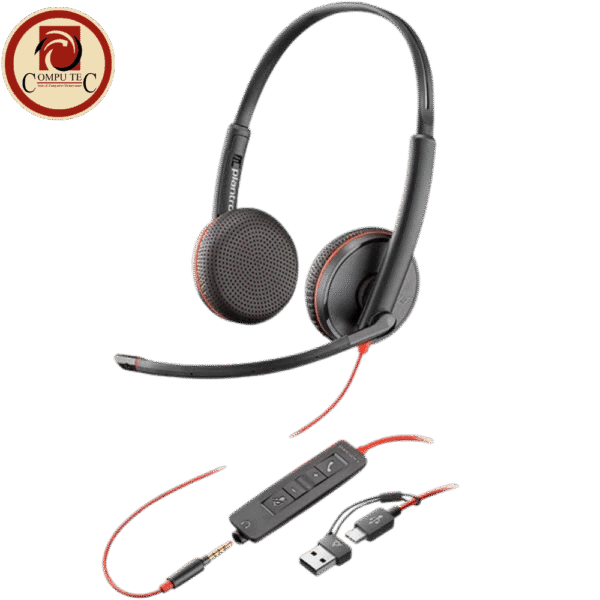 Poly Blackwire 3225 Stereo Headset | Wired UC Headset with Noise Cancellation, 3.5mm/USB-C/USB-A Connectivity.